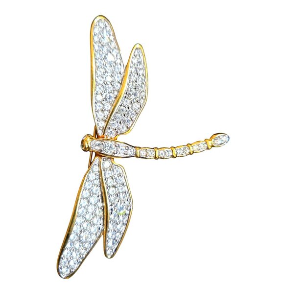 Swarovski Large Dragonfly Gold Tone & Crystal Statement Brooch Vintage 1990s 3"w - Picture 3 of 5
